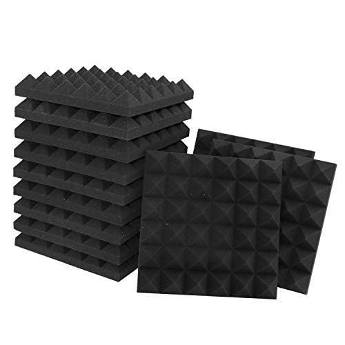 Acoustic Panels - 12 Pack 12x12x2 Inches Black Pyramid...