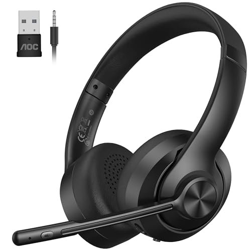 AOC Wireless Headset with Mic for Work, Bluetooth 5.4...