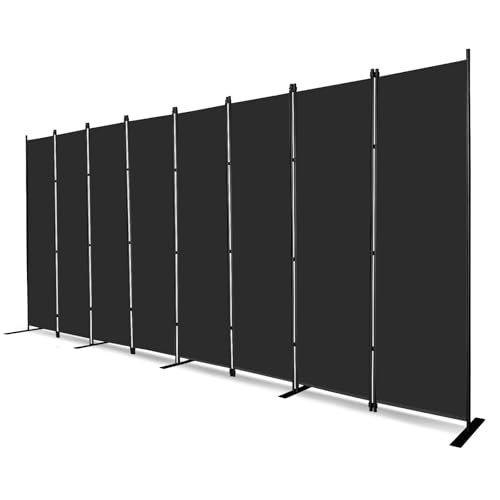 MAYOLIAH 8-Panel Black Room Divider 6ft Tall Folding...