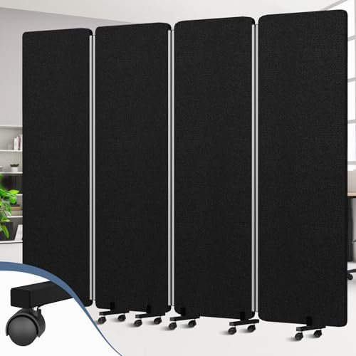 Acoustic Room Divider Privacy Panel with Wheels, 4 Panel...