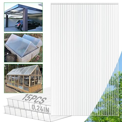 Sinimaka 15 Pack Polycarbonate Greenhouse Panels, 4' x 2'...