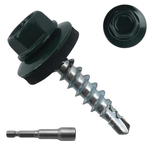 JEGONFRI 300pcs #10 x 1 Green Hex Head Self-Drilling...