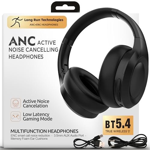 Active Noise Cancelling Headphones, Bluetooth Over Ear,...