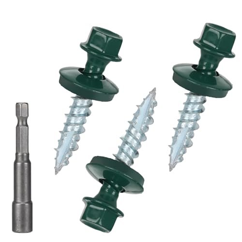 Metal Roofing Screws 10 x 1 inch, Green Hex Head...