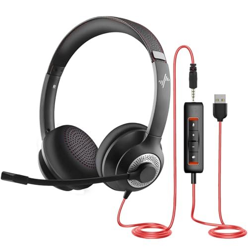 JIAMQISHI USB Headset with Microphone for PC, On-Ear...