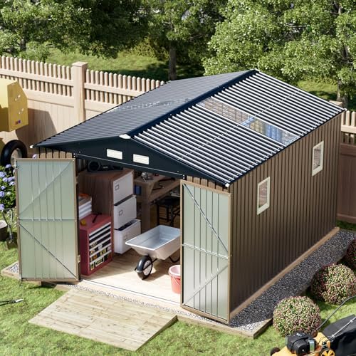 Outdoor Storage Shed 10x12FT with Frame Floor, Skylight...