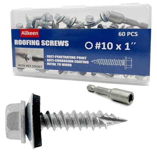 Allkeen #10 x 1 Hex Head Sheet Metal Roof Screws,...