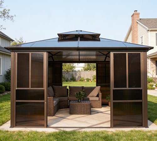 EROMMY 10x12 Sunroom Gazebo, Polycarbonate Roof Outdoor...