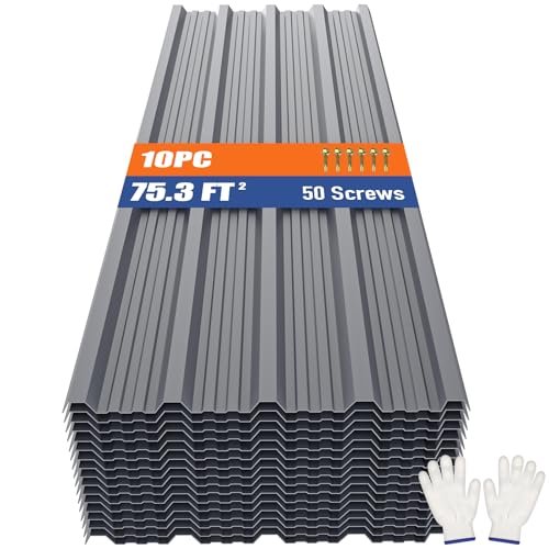 Brakki Corrugated Metal Roofing Panels 10pcs 75.3 ft², Grey...