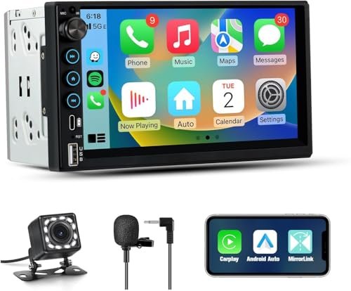 Pyniro Double Din Car Stereo with Wireless CarPlay &...