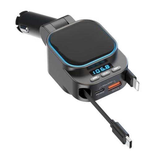 Retractable 96W Car Charger with Bluetooth 5.3 FM...