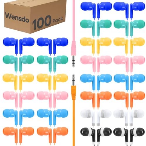 Wensdo 100 Packs Earbuds Bulk Classroom Headphones,...