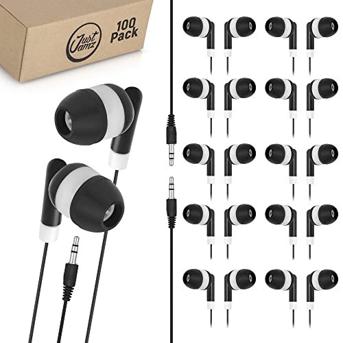 JustJamz Bulk Earbuds 100 Pack | Basic Ear Bud, Black...