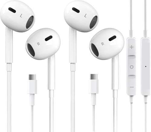 2 Packs USB C Headphones for iPhone 17/16/15 Earbuds with...