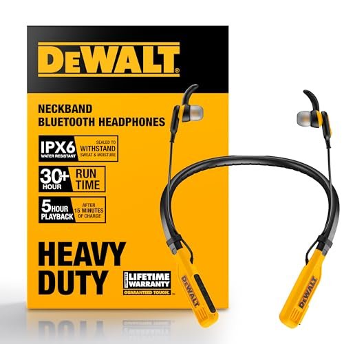 DEWALT Heavy Duty Bluetooth Neckband Headphones, Wireless...