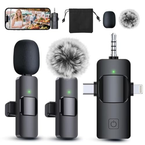 PQRQP 3 in 1 Professional Wireless Lavalier Microphone for...