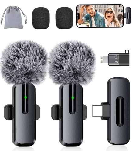 Wireless Mini Microphone for iPhone, Android - 2 Pack...