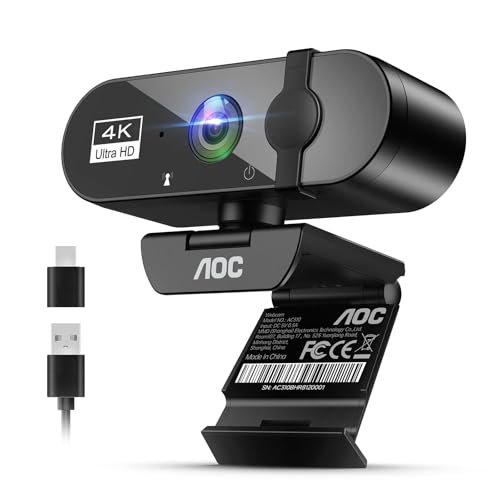 AOC 4k Webcam for PC with Microphone, Computer Camera...