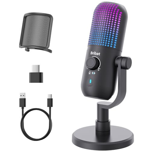 BRIBAT USB Condenser Microphone for PC Gaming,RGB Cardioid...