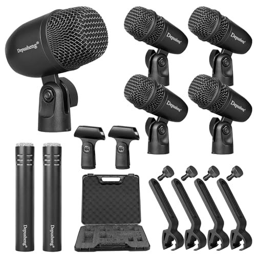 Depusheng 7-Piece Drum Microphone Set with 5 Dynamic...