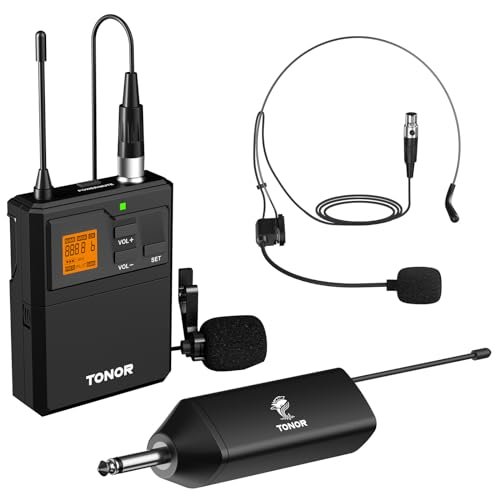 TONOR UHF Wireless Microphone System with Headset Lavalier...