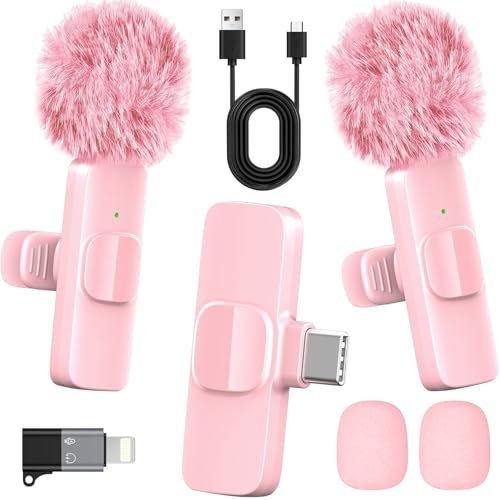 HONGJIEYUAN Pink Wireless Lavalier Microphone for iPhone &...