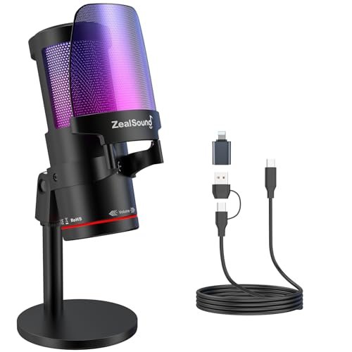 ZealSound USB Microphone for PC Mac iPhone & Android,...