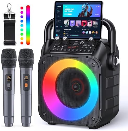 Karaoke Machine, Portable Bluetooth Speaker with 2 Wireless...