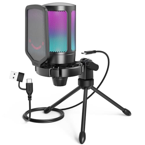 FIFINE AmpliGame A6V USB Gaming Microphone, Condenser RGB...