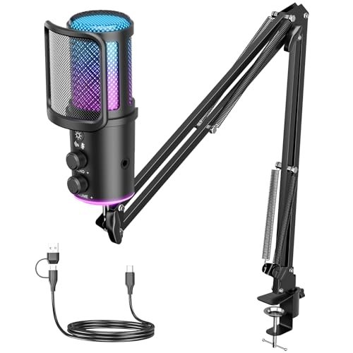 Gaming USB Microphone, Noise Cancellation Condenser Mic...