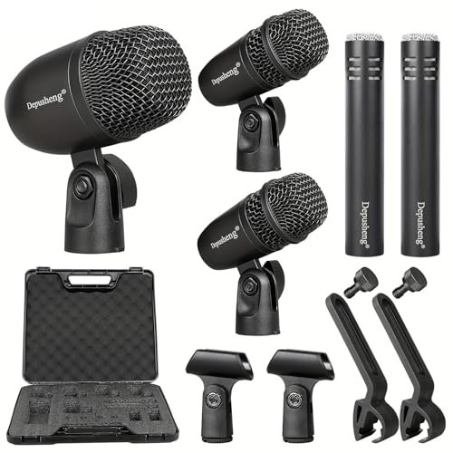 Depusheng 5-Piece Wired Dynamic Drum Mic Kit (Whole Metal)...