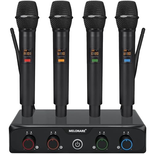 MELONARE 4-Channel Wireless Microphone System, UHF Compact...